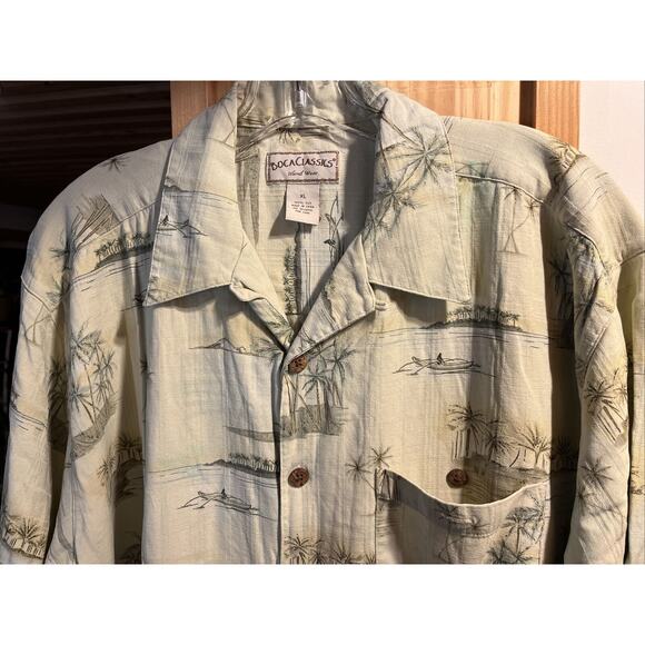 Boca Classics Men's XL Green Floral Short Sleeve Button Down Silk Hawaiian Shirt - Picture 9 of 16